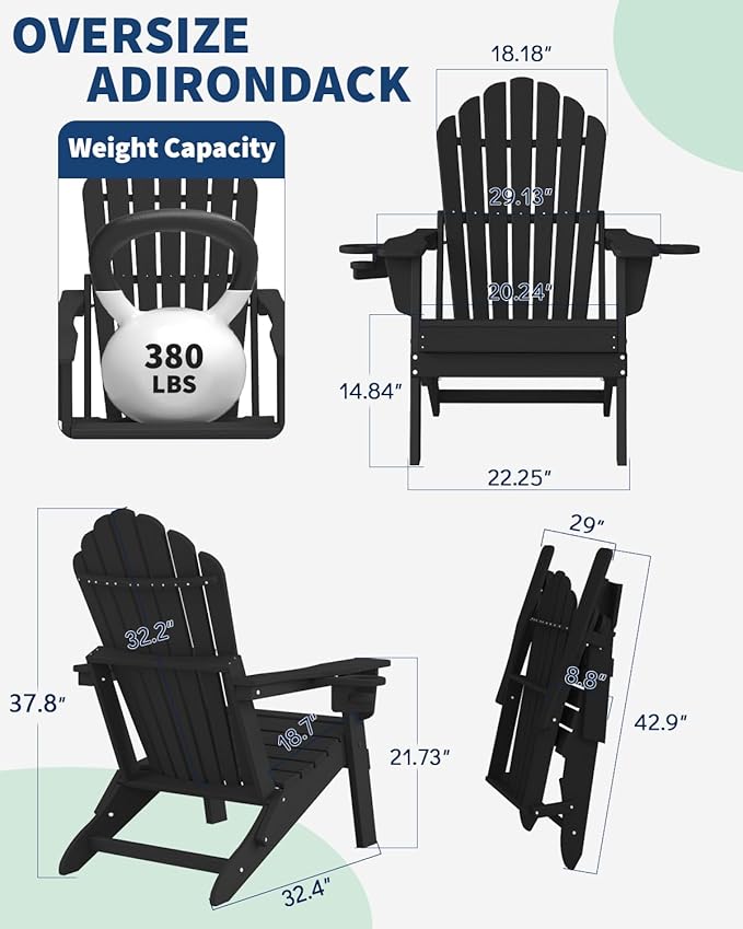 Plawdlik Folding Adirondack Chair Set of 2 with 2 Cup Holder, SGS Tested - Photo 2
