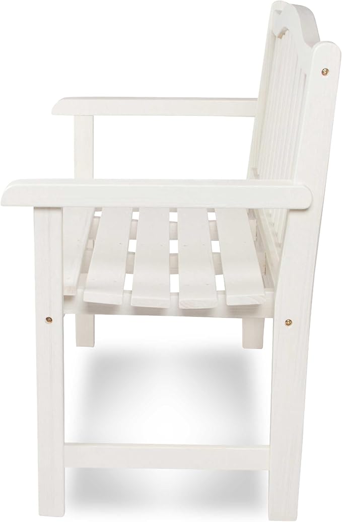 Shine Company Belfort Outdoor Solid Wood Patio Garden Bench, Ergonomic Seat, 22" D x 44.75" W x 36" H, Eggshell White