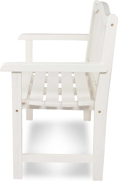 Shine Company Belfort Outdoor Solid Wood Patio Garden Bench, Ergonomic Seat, 22" D x 44.75" W x 36" H, Eggshell White