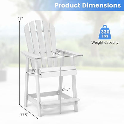 Giantex Tall Adirondack Chair, HDPE Outdoor Bar Stools with Armrests, 4.5” Wide Footrest, Patio Adirondack Barstools, All-Weather Balcony Chairs for Poolside, Garden, Backyard (1, White)