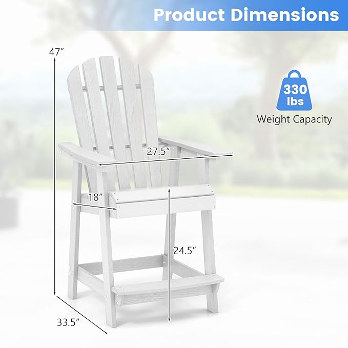 Giantex Tall Adirondack Chair Set of 4, HDPE Outdoor Bar Stools with Armrests, 4.5” Wide Footrest, Patio Adirondack Barstools, All-Weather Balcony Chairs for Poolside, Garden, Backyard (White)
