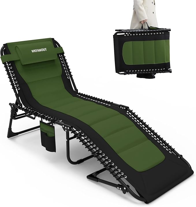 Oversized Padded Outdoor Folding Lounge Chair for Adults 330Ibs Patio Chaise Lounge Chair for Outside Adjustable - Photo 1