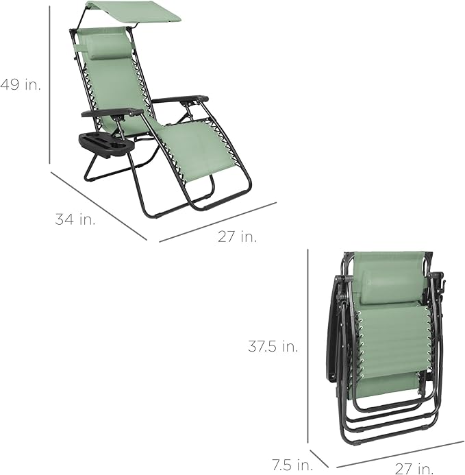 Best Choice Products Folding Zero Gravity Outdoor Recliner Patio Lounge Chair w/Adjustable Canopy Shade, Headrest - Photo 2