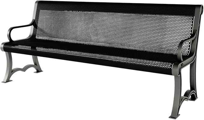 COATEDOUTDOORFURNITURE Coated Outdoor Furniture Heavy-Duty Outdoor Bench Thermoplastic Coated, Punched Steel, Commercial-Grade Garden Bench, Made in America (Portable with Back, 6 Ft, Black)