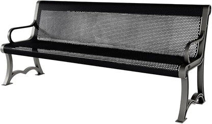 COATEDOUTDOORFURNITURE Coated Outdoor Furniture Heavy-Duty Outdoor Bench Thermoplastic Coated, Punched Steel, Commercial-Grade Garden Bench, Made in America (Portable with Back, 6 Ft, Black)