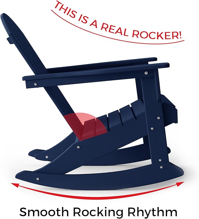 Costaelm Outdoor Adirondack Chair, All Weather Resistant Classic Balcony Chair and Fire Pit Chairs, Adirondack Plastic Outdoor Porch Furniture Rocking Chair High Back HDPE Poly Lumber, Navy Blue