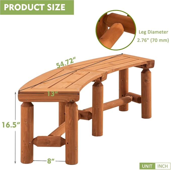 FORTUNO Outdoor Wooden Curved Backless Porch Bench Rustic Style Cedar/Fir Wood Log Fire Pit Bench for Patio Garden Deck - Photo 3