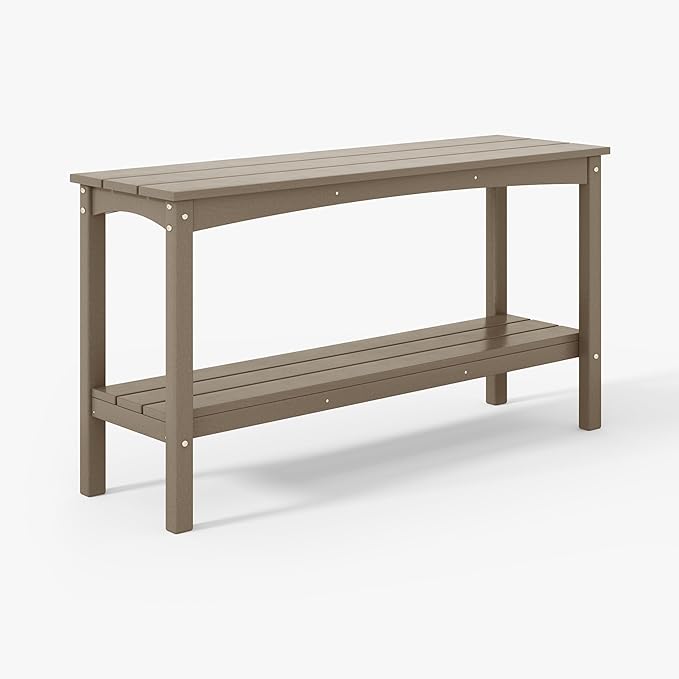 WestinTrends Malibu 55" Outdoor Patio HDPE Adirondack 2-Tier Shelf Console Table, Weathered Wood