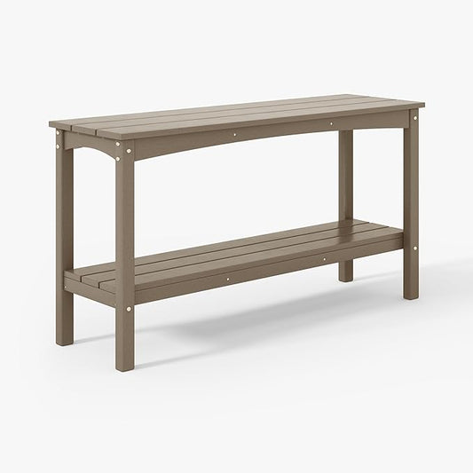 WestinTrends Malibu 55" Outdoor Patio HDPE Adirondack 2-Tier Shelf Console Table, Weathered Wood