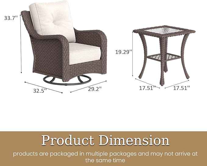 3 Piece Patio Furniture Set, All-Weather Wicker Outdoor Conversation Set with Swivel Rocking Chair and 6 Inch Thick - Photo 2