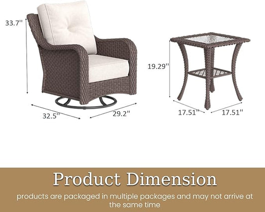 6 Piece Patio Furniture Set, All-Weather Wicker Outdoor Conversation Set with Swivel Rocking Chair and 6 Inch Thick Cushions