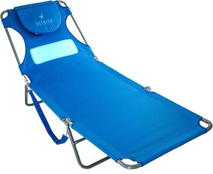 Ostrich the Ladies Comfort Lounger with Chest Support, Foldable and Portable Reclining Outdoor Patio Beach Lawn Camping Pool Tanning Chair, Ocean Blue