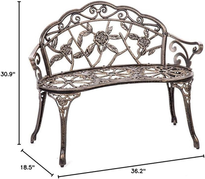Patio Bench Garden Bench Bronze Park Bench Yard Furniture Cast Aluminum Rose Antique