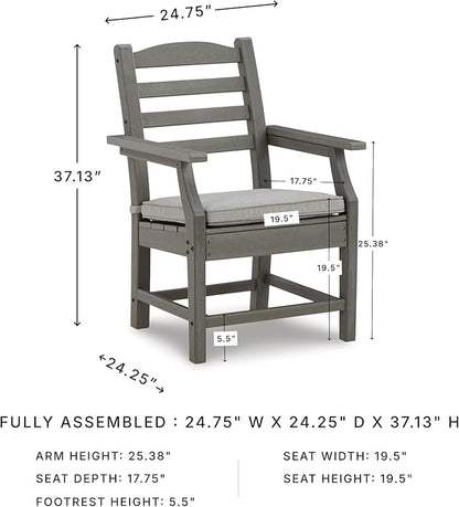 Signature Design by Ashley Visola Outdoor HDPE Dining Chair Set of 2, Durable and Weather Resistant HDPE Material, All-Weather Nuvella Fabric Seat Cushion, Gray