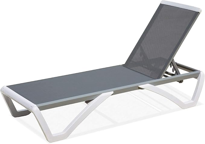 Domi Chaise Lounge Outdoor, Patio Lounge Chair with Aluminum Frame, All Weather Pool Lounge Chair for Deck Lawn Backyard, Gray Textilene