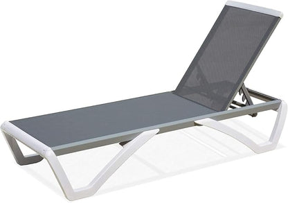 Domi Chaise Lounge Outdoor, Patio Lounge Chair with Aluminum Frame, All Weather Pool Lounge Chair for Deck Lawn Backyard, Gray Textilene
