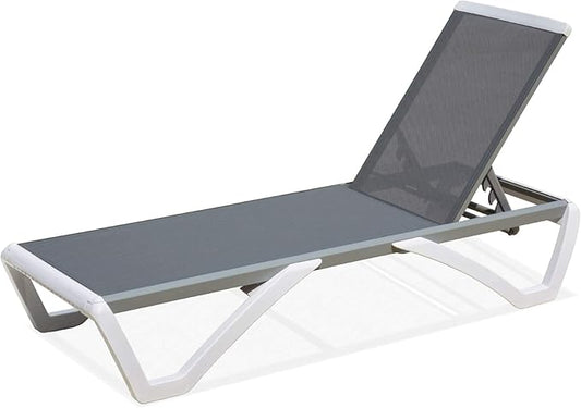 Domi Chaise Lounge Outdoor, Patio Lounge Chair with Aluminum Frame, All Weather Pool Lounge Chair for Deck Lawn Backyard, Gray Textilene