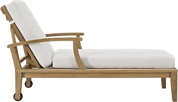 Modway Marina Premium Grade A Teak Wood Outdoor Patio Chaise Lounge Chair in Natural White - Photo 4
