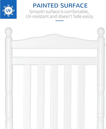 Outsunny Traditional Wooden High-Back Rocking Chair for Porch, Indoor/Outdoor, White