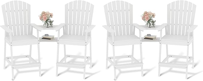 Outdoor Adirondack Barstools with Connecting Tray, Tall Adirondack Chairs Bar Chairs for Deck, Balcony, Backyard, Patio Bar Stool Chair with High Back, Bar Height Adirondack Chairs Set of 4