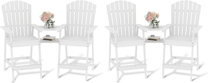 Outdoor Adirondack Barstools with Connecting Tray, Tall Adirondack Chairs Bar Chairs for Deck, Balcony, Backyard, Patio Bar Stool Chair with High Back, Bar Height Adirondack Chairs Set of 4