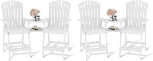 Outdoor Adirondack Barstools with Connecting Tray, Tall Adirondack Chairs Bar Chairs for Deck, Balcony, Backyard, Patio Bar Stool Chair with High Back, Bar Height Adirondack Chairs Set of 4
