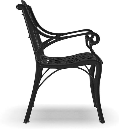 Homestyles Sanibel Black Stationary Cast Aluminum Outdoor Dining Chair, 2 Piece Patio Chairs, Set of 2 Garden Chairs with Armrest & Backrest for Garden Patio Pool Beach Yard, Black