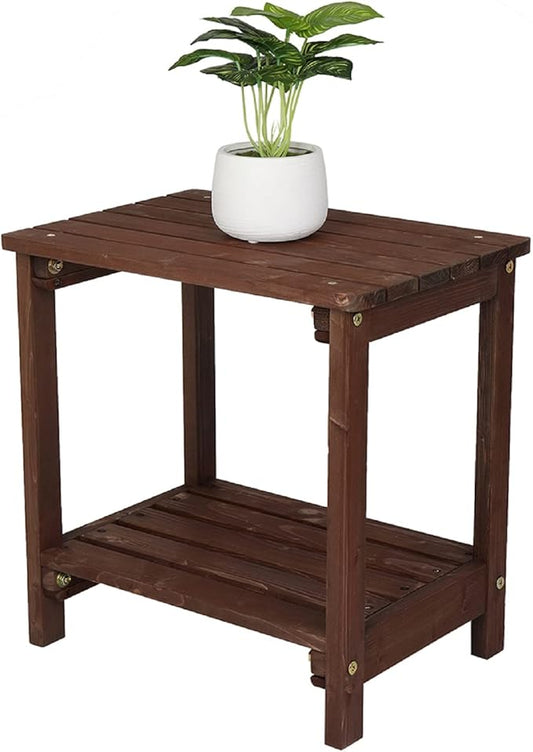 Indoor & Outdoor Side Table 2-Tier, 20” x 14” Heavy Duty Weather Resistant Outdoor Wood Table, Multifunctional and Portable Perfect for The Beach, Camping, Picnics, Cookouts and More
