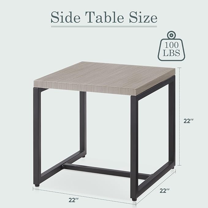 Belord Small Outdoor Side Table: 50 Lbs Weight Capacity Square Metal Patio Side Table with Anti-Rust Frame - Photo 2