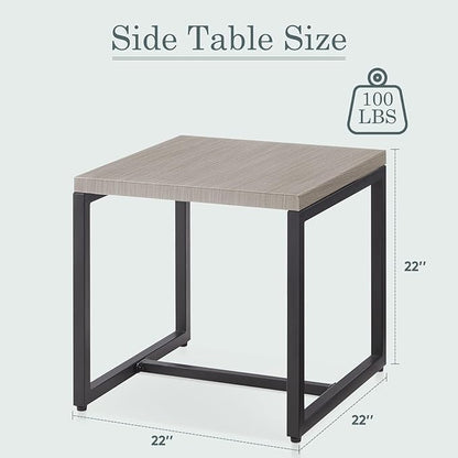 Belord Small Outdoor Side Table: 50 Lbs Weight Capacity Square Metal Patio Side Table with Anti-Rust Frame, Modern Outdoor End Table Furniture - Grey