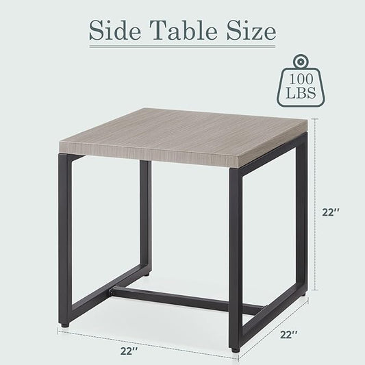 Belord Small Outdoor Side Table: 50 Lbs Weight Capacity Square Metal Patio Side Table with Anti-Rust Frame, Modern Outdoor End Table Furniture - Grey