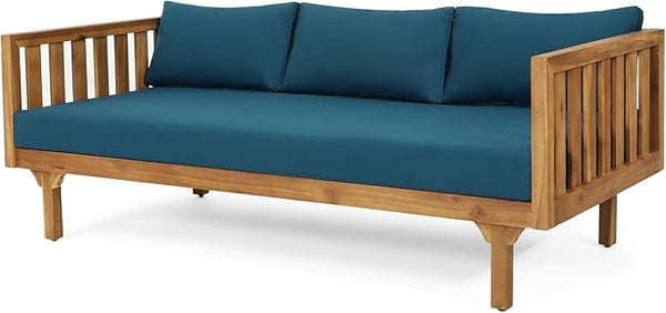 Claremont Outdoor 3 Seater Daybed with Cushions - Acacia Wood - Teak/Dark Teal - Photo 1