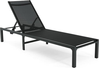 Christopher Knight Home Patio Chaise Lounges Set of 2, Aluminum Adjustable Lounge Seating, 5-Position Backrest Recliner, Mesh Design Chaise, Flat Tanning Chair for Poolside Balcony Backyard, Black