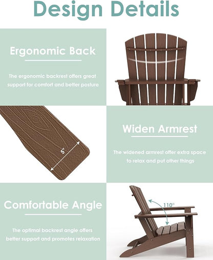 IVY&LANE Adirondack Chairs Set of 2 | Wood Grain HDPE Plastic | Outdoor Fire Pit Chairs | Oversized | All-Weather | Dark Brown | for Outside Deck Backyard Patio Poolside Porch Lawn