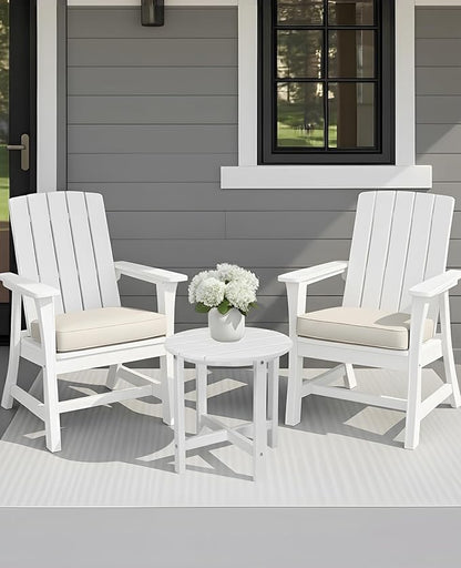 Outvita Adirondack Side Table, 18 Inch Round Outdoor End Table, HDPE Weather Resistant Coffee Table for Patio Balcony Deck Garden, White
