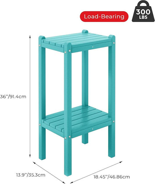 Costaelm Outdoor Side Table, 2-Tier Small Patio Coffee Tables for Outside, Outdoor End Tables for Patio, Adirondack Side Table for Outside, Outside Table for Pool, Porch, Garden, Turquoise