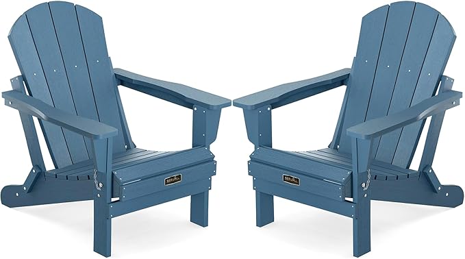 SERWALL Foldable Adirondack Chair Set of 2 for Patio Garden Outdoors Fire Pit-Blue - Photo 1