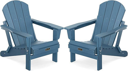 SERWALL Foldable Adirondack Chair Set of 2 for Patio Garden Outdoors Fire Pit-Blue