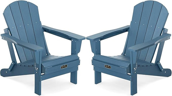 SERWALL Foldable Adirondack Chair Set of 2 for Patio Garden Outdoors Fire Pit-Blue - Photo 1