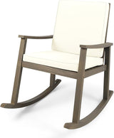 Outdoor Rocking Chair with Armrests and Cushions, Acacia Wood Structure, for Garden, Patio or Balcony, Cream+Grey - Photo 5