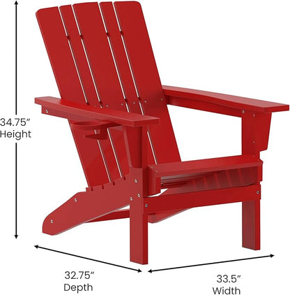 Taylor & Logan Hedley Adirondack Chair with Cup Holder, Weather Resistant HDPE Adirondack Chair in Red, Set of 4