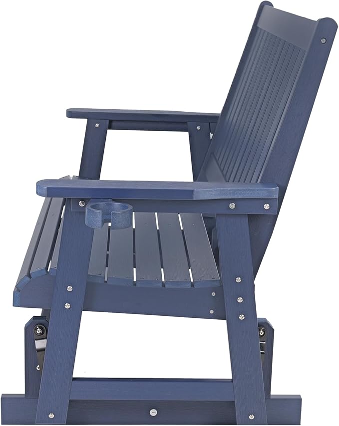 HIPS Patio Glider with Cup Holders, Durable Poly Lumber Material, All-Weather Resistant - Photo 8