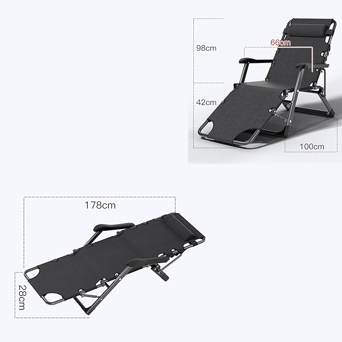 DOSSAE Oversized Patio Recliner Chair, Lounger with Sun Shade and Mesh Back, Folding Lawn Lounge Chairs - Photo 2