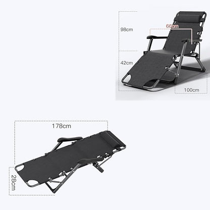 DOSSAE Oversized Patio Recliner Chair,Lounger with Sun Shade and Mesh Back,Folding Lawn Lounge Chairs,Folding Outdoor Patio Recliner for Outside Indoor Camping Beach, Black.