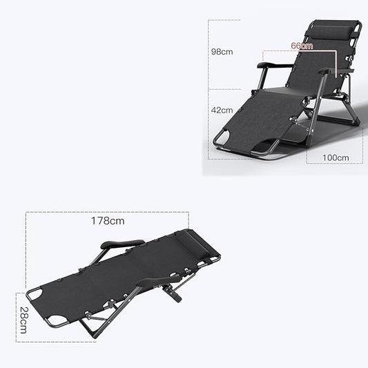 DOSSAE Oversized Patio Recliner Chair,Lounger with Sun Shade and Mesh Back,Folding Lawn Lounge Chairs,Folding Outdoor Patio Recliner for Outside Indoor Camping Beach, Black.