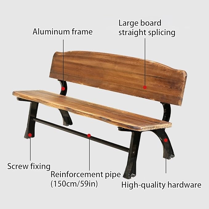 Outdoor Garden Bench, Metal Bench, Patio Wood Bench Park with Backrest, Bench Chair, for Patio Lawn Balcony Yard Porch(Brown,47.2x20.4x29.1in)