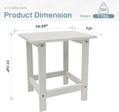 Adirondack Side Table - HDPS Weather Resistant, End Table for Patio, Pool, Deck, Porch, Indoor/Outdoor Use, White