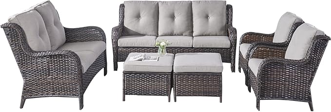 Rilyson Wicker Patio Furniture Set - 6 Piece Rattan Outdoor Sectional Conversation Sets with 1 Sofa, 1 Loveseat - Photo 3