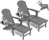 Adjustable Adirondack Chair with Retractable Ottoman Set of 2, HDPE Folding Adirondack Chair with Cup Holder - Photo 1