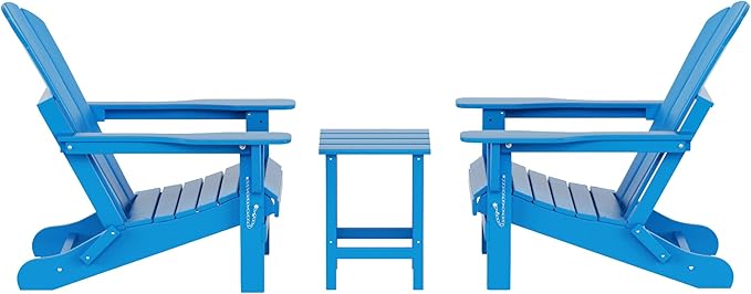 WO WESTIN OUTDOOR HDPE Laguna 3PC Outdoor Poly Adirondack Chair Set with Side Table, Pacific Blue